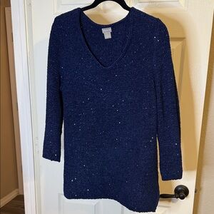 Chico's Midnight Blue Sparkle Chenille Sweater